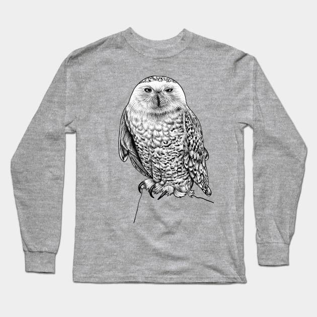 Snowy owl illustration Long Sleeve T-Shirt by lorendowding